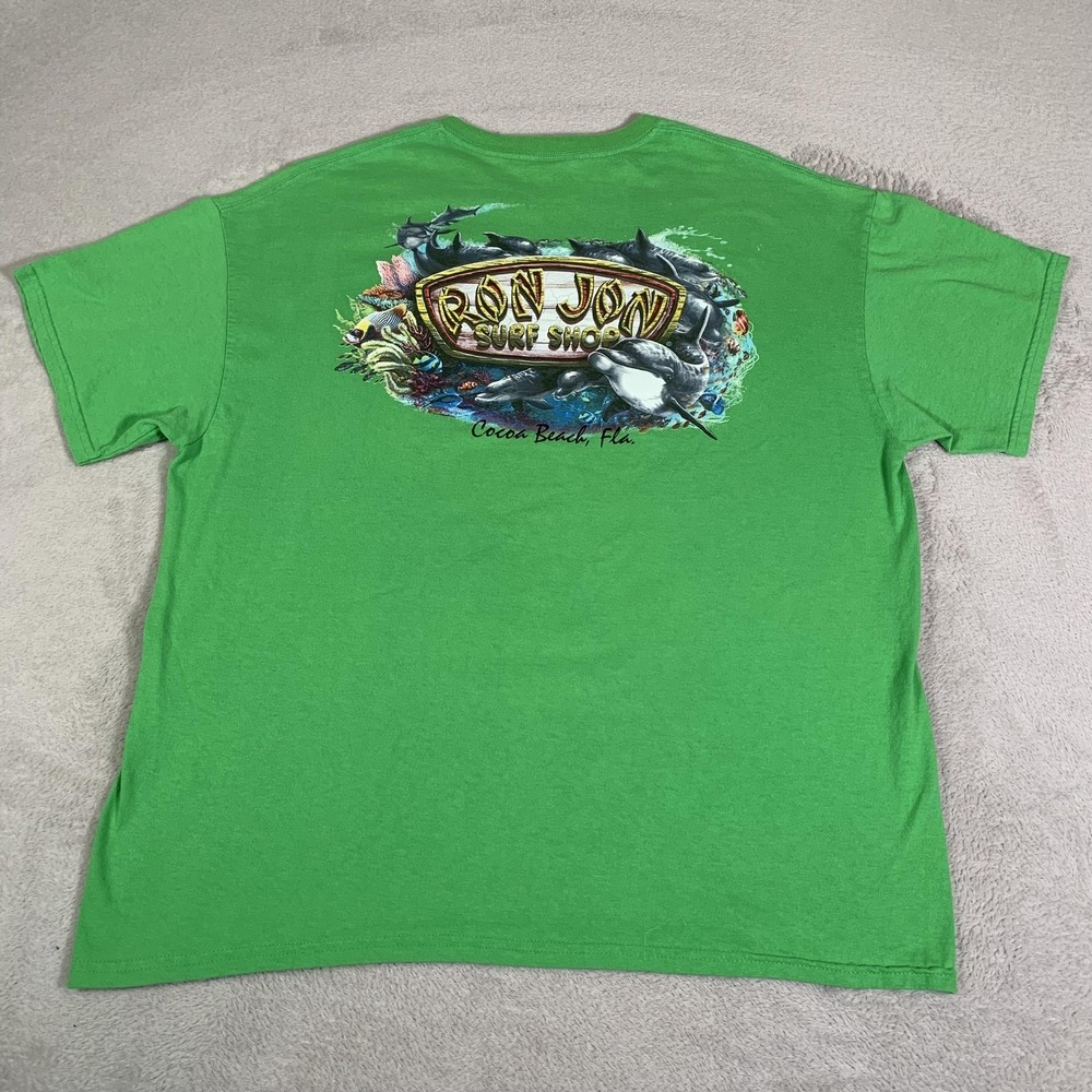 Ron Jon Surf Shop Shirt Mens XL Green Cocoa Beach Florida Ocean Dolphin Beach